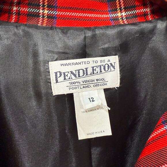 Vintage Pendleton Womens Zip Jacket Red Tartan Plaid 100% Virgin Wool Sz 12 S/M - Picture 9 of 16